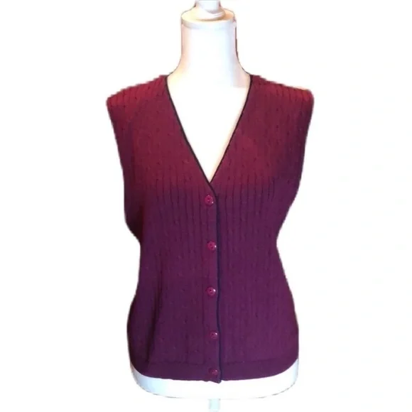 EASTBROOK Clothing Company Maroon w/ Black Trim Button Down Sweater Vest, Size M - Picture 3 of 8
